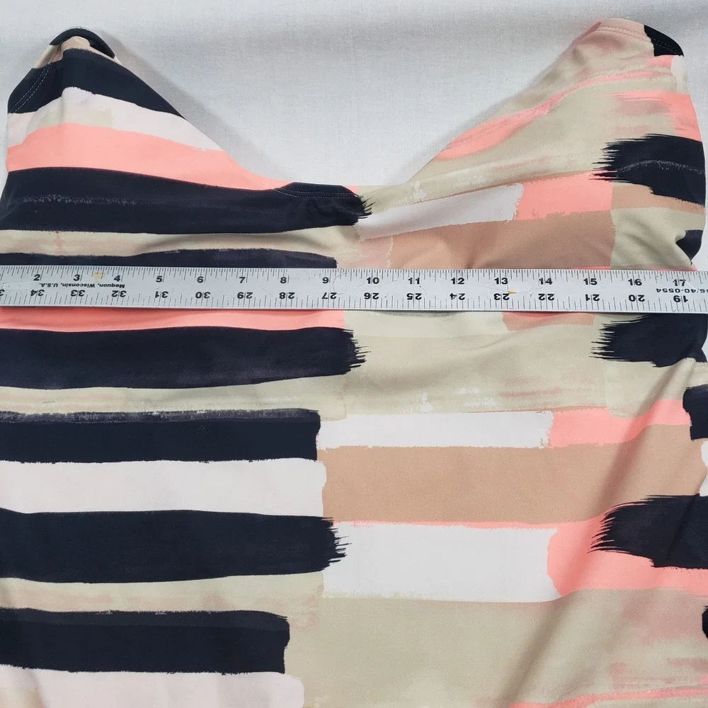 Mynah Women One Piece Swimsuit 20W Pink Black‎ Abstract Stripe